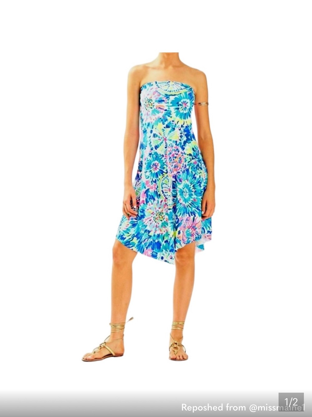 Lilly Pulitzer Strapless Floral Sundress - Blue, Pink, Green, White